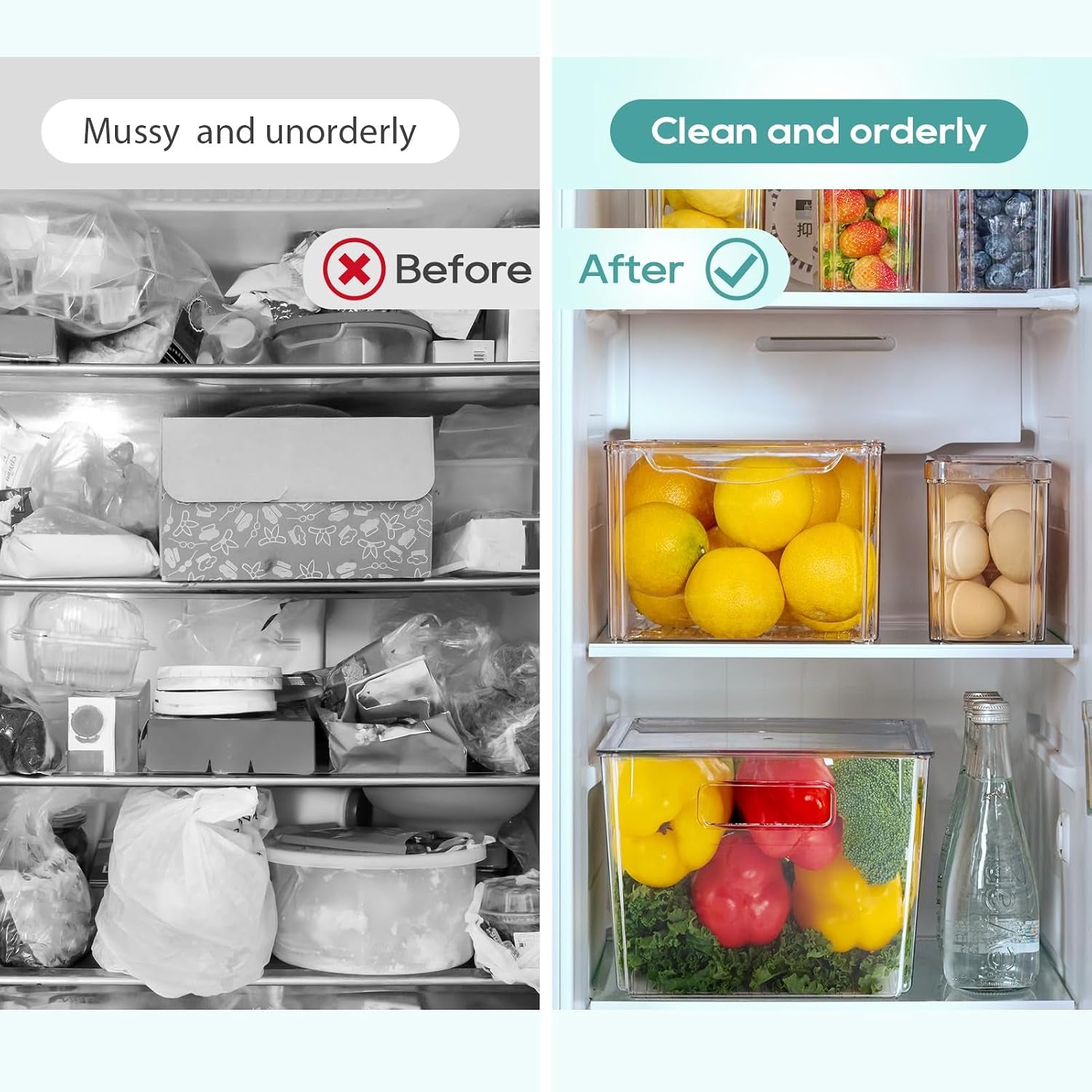8 Pack Fridge Organizers, Clear Stackable Organizer Bins with Lids