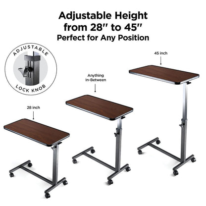 Adjustable Overbed Bedside Table with Wheels Bed Desk over Bed with Wheels Hospital Table for Hospital and Home Use