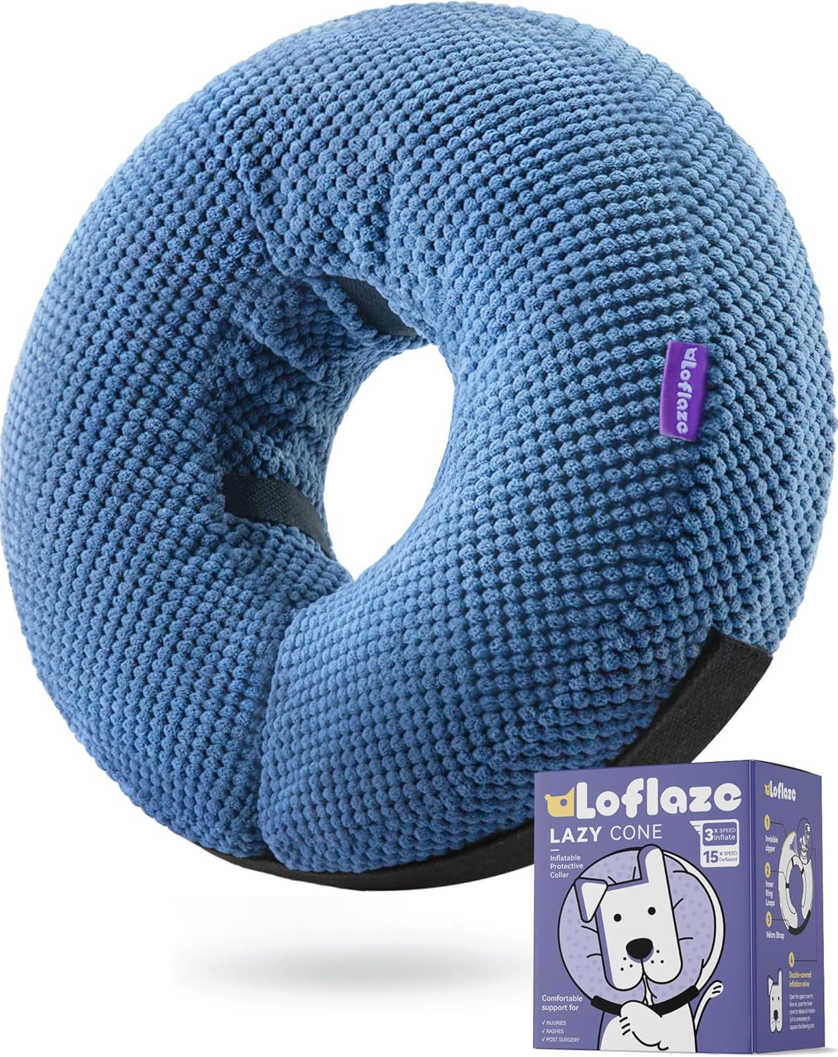 Inflatable Dog Cone Collar - Dog Neck Donut Cone Collar Alternative after Surgery - Soft Cone for Large Medium Small Dogs Cats - Alternative Recovery E Collar (Blue, M+)