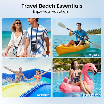 Double Space Waterproof Phone Pouch, IPX8 Phone Case with Lanyard for Iphone 17 16 15 Pro Max, Galaxy S25 Ultra, Cellphone Dry Bag for Beach, Cruise Travel Ship Essentials 2 Pack (Up to 8.3")