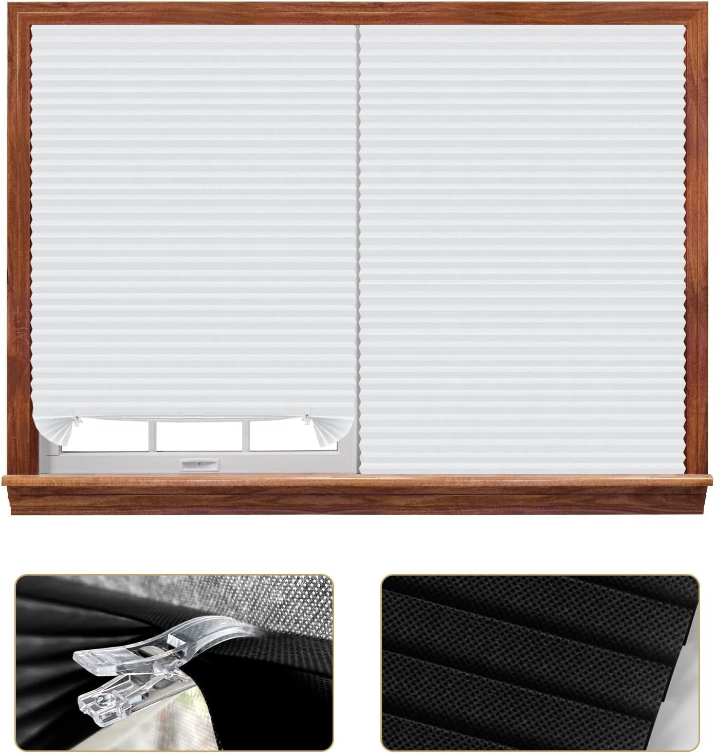 No Drill Stick on Paper Blinds for Windows (White, 35" W X 59" H)