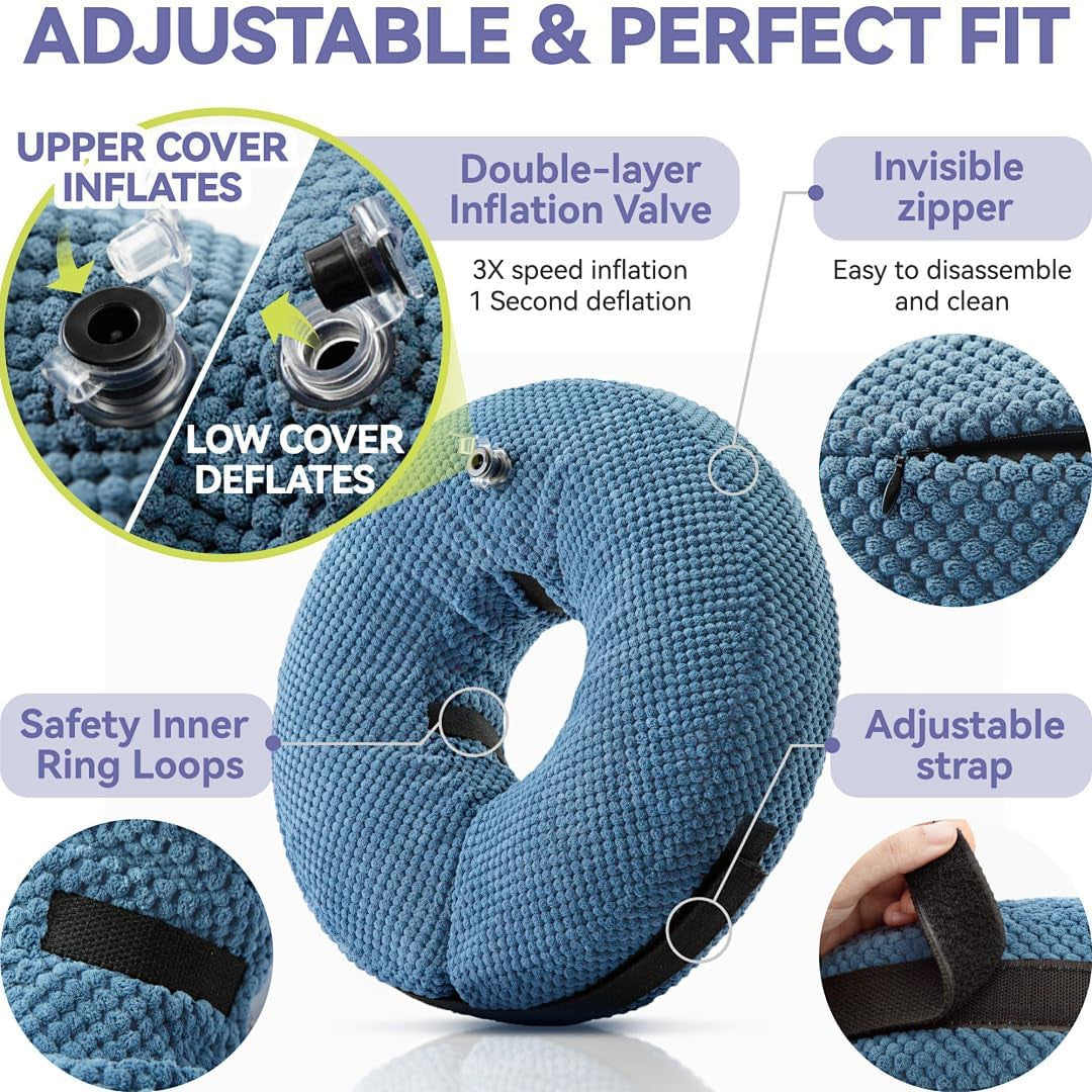 Inflatable Dog Cone Collar - Dog Neck Donut Cone Collar Alternative after Surgery - Soft Cone for Large Medium Small Dogs Cats - Alternative Recovery E Collar (Blue, M+)