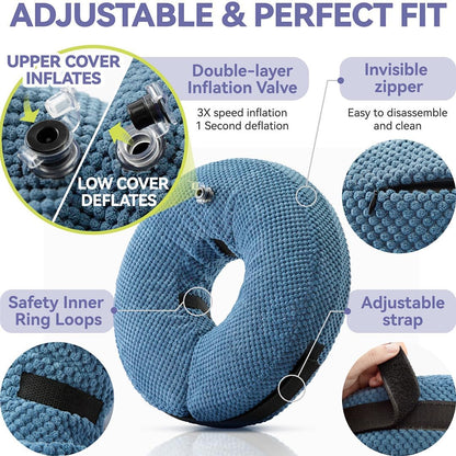 Inflatable Dog Cone Collar - Dog Neck Donut Cone Collar Alternative after Surgery - Soft Cone for Large Medium Small Dogs Cats - Alternative Recovery E Collar (Blue, M+)
