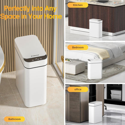 Bathroom Trash Can Automatic Touchless 2.6 Gallon Small Smart Trash Cans with Lid Slim Garbage Can for Kitchen, Toilet, Bedroom, RV, Living Room