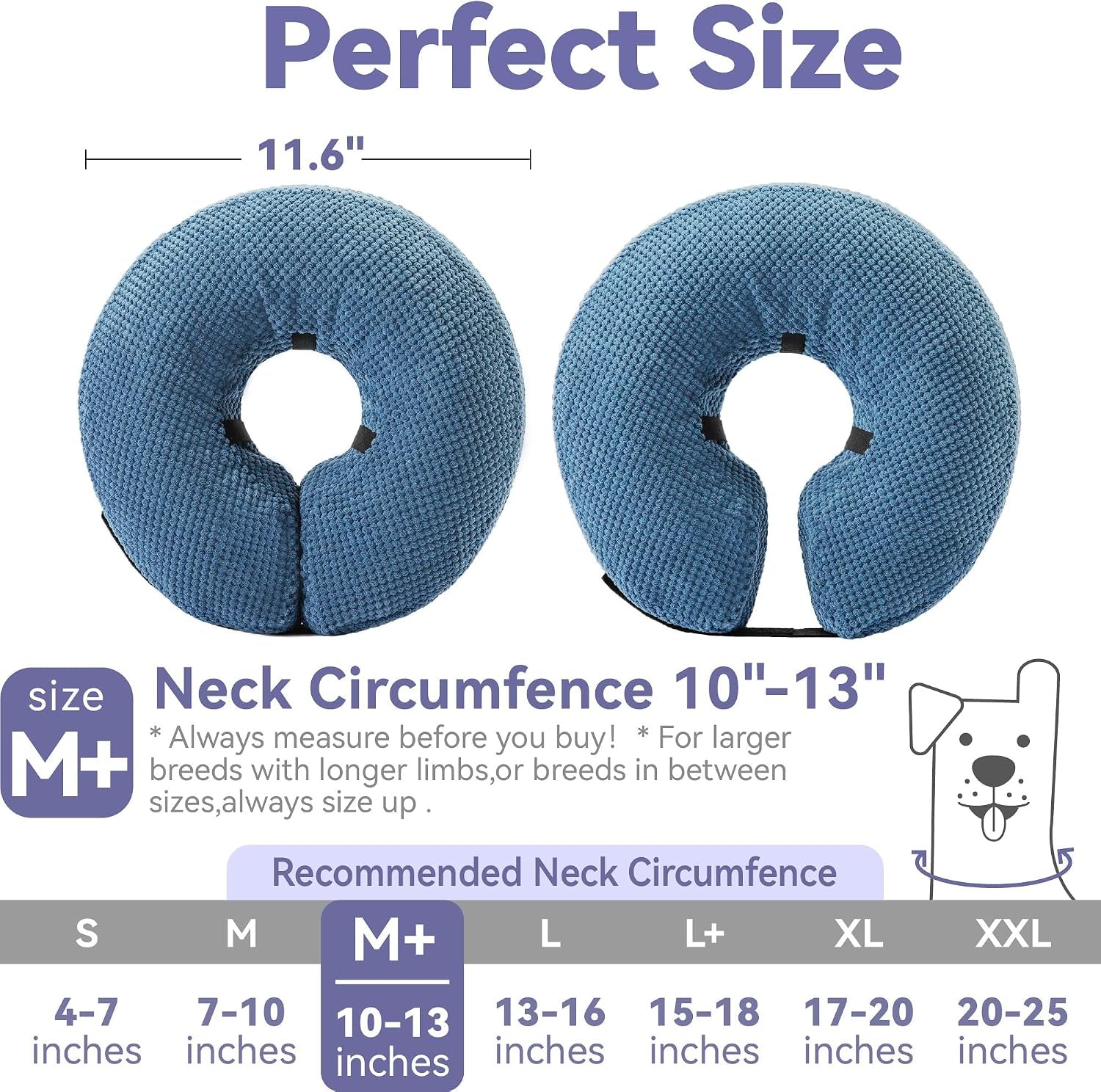Inflatable Dog Cone Collar - Dog Neck Donut Cone Collar Alternative after Surgery - Soft Cone for Large Medium Small Dogs Cats - Alternative Recovery E Collar (Blue, M+)