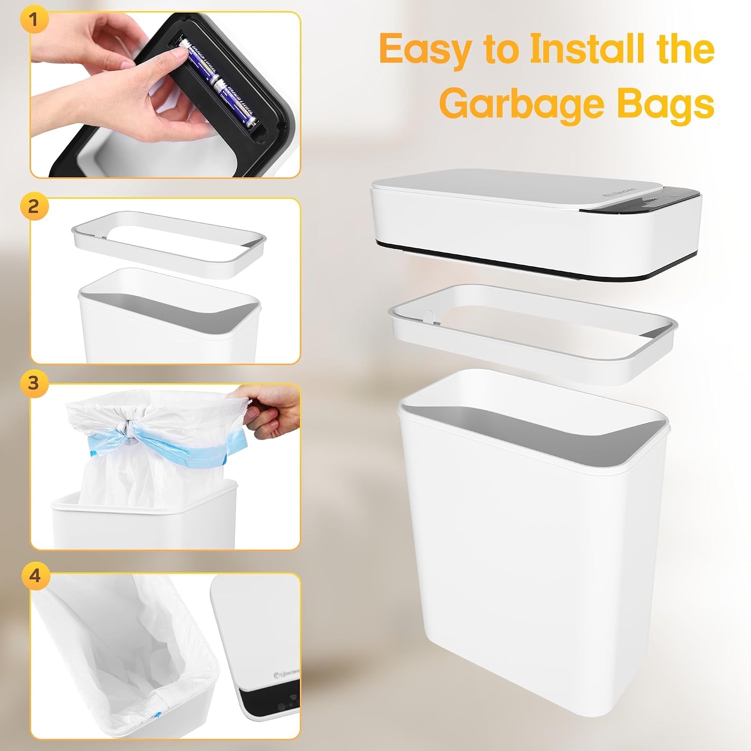 Bathroom Trash Can Automatic Touchless 2.6 Gallon Small Smart Trash Cans with Lid Slim Garbage Can for Kitchen, Toilet, Bedroom, RV, Living Room