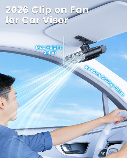 Car Clip on Fan for SUV Pickup Truck RV Visors No Blocking (Black)