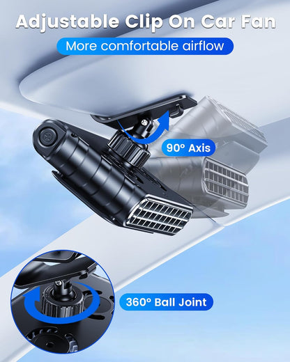 Car Clip on Fan for SUV Pickup Truck RV Visors No Blocking (Black)