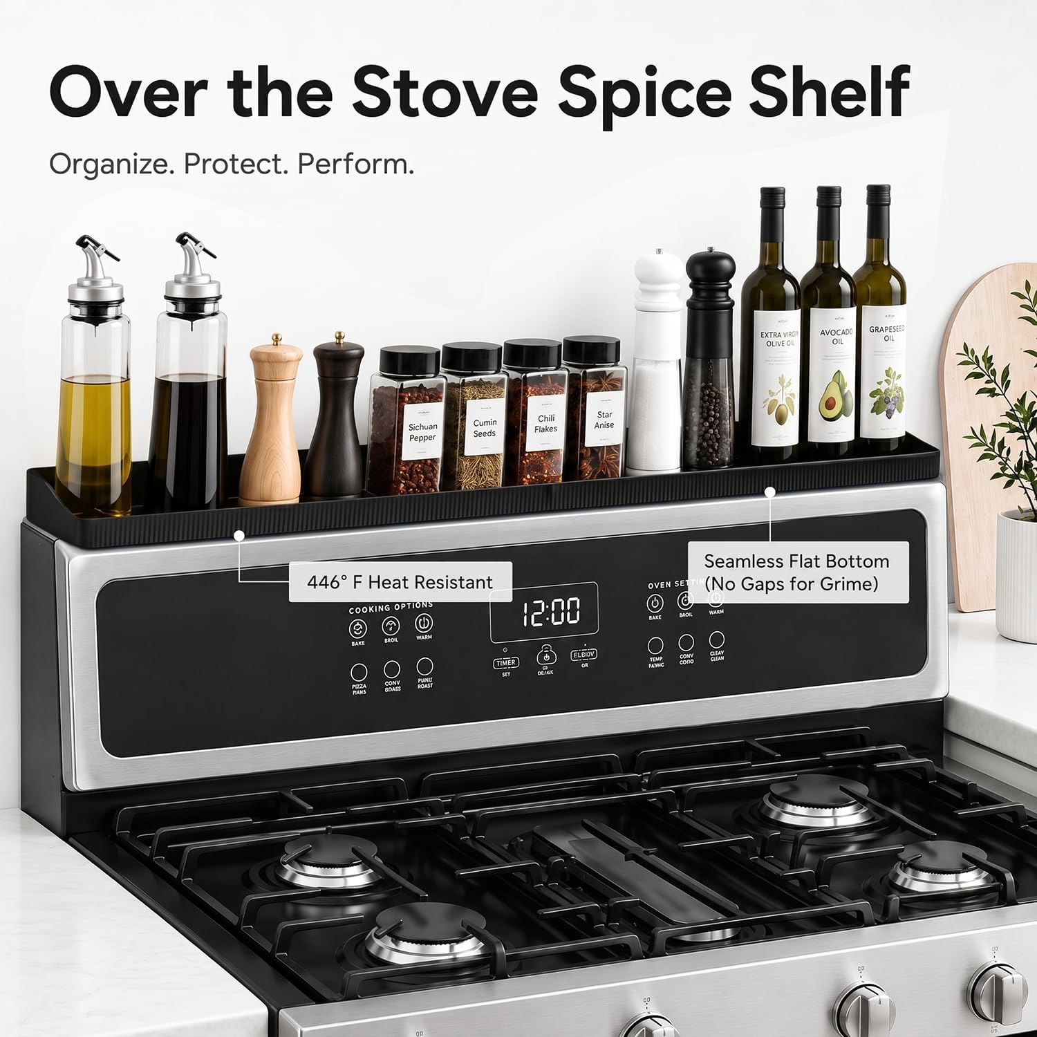 30" Magnetic Stove Top Shelf, Silicone over the Stove Spice Rack Organizer