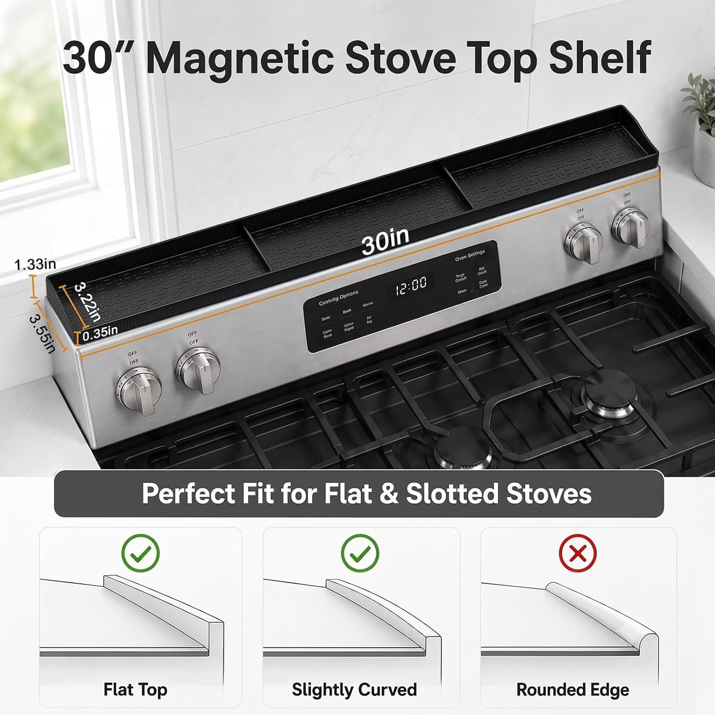 30" Magnetic Stove Top Shelf, Silicone over the Stove Spice Rack Organizer