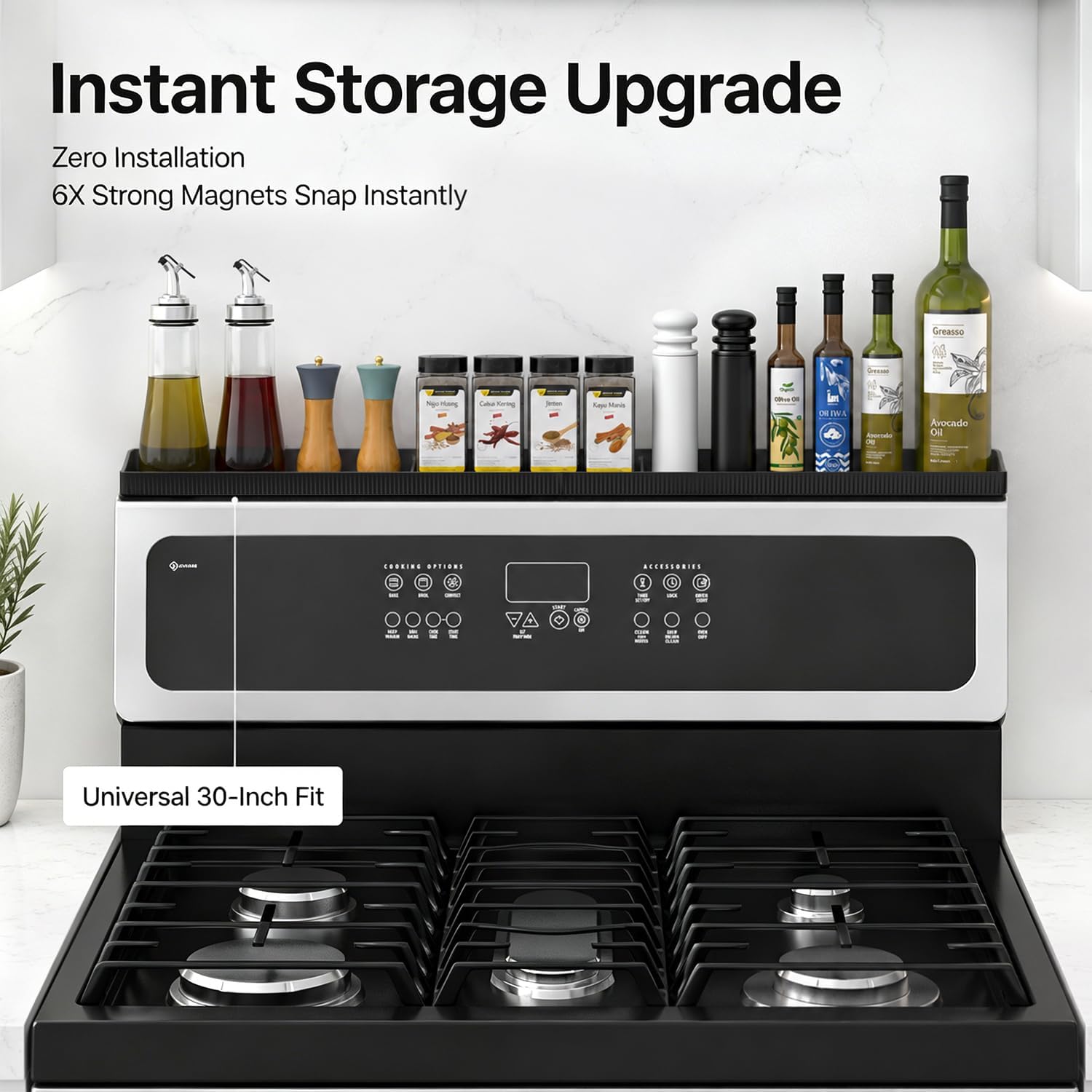 30" Magnetic Stove Top Shelf, Silicone over the Stove Spice Rack Organizer