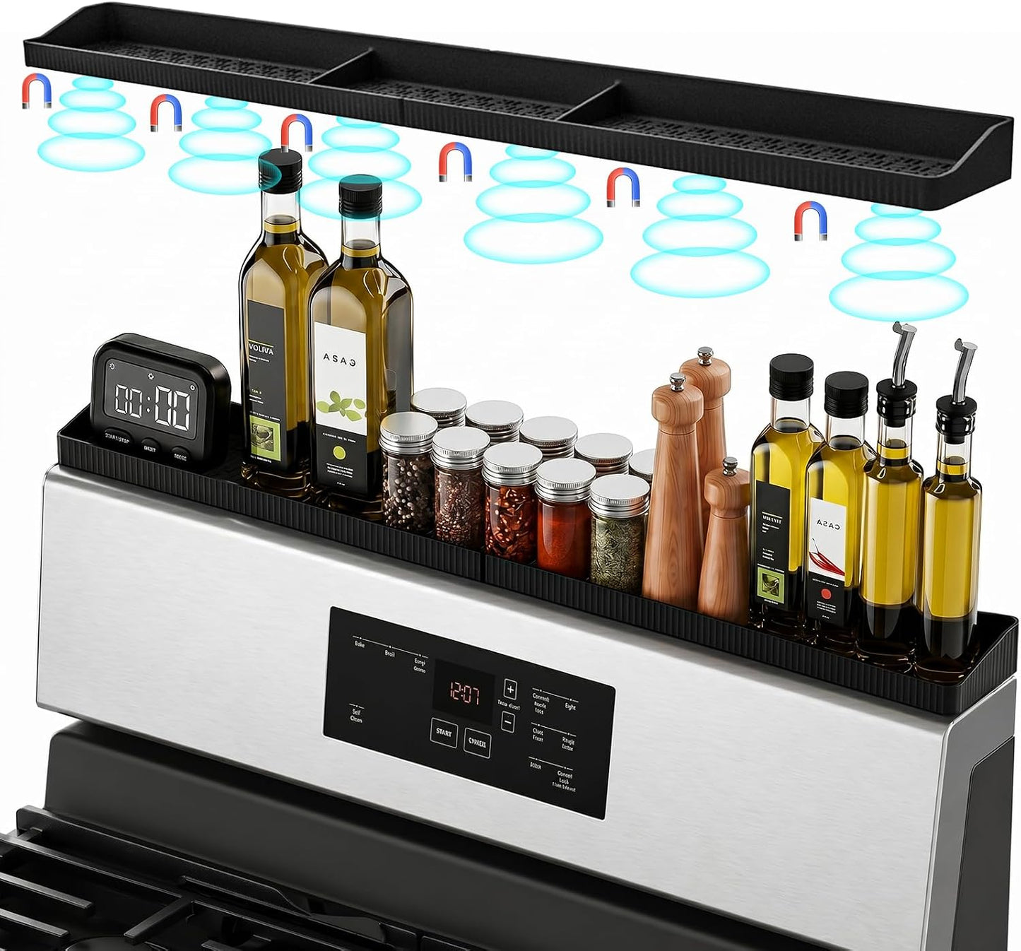 30" Magnetic Stove Top Shelf, Silicone over the Stove Spice Rack Organizer