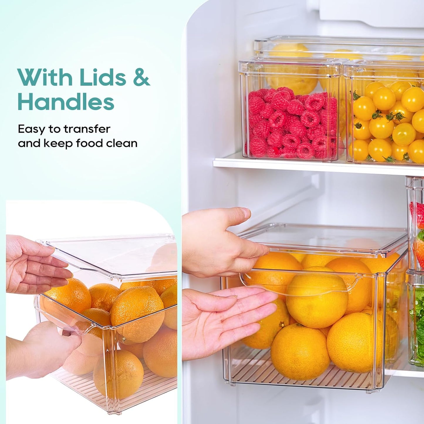 8 Pack Fridge Organizers, Clear Stackable Organizer Bins with Lids