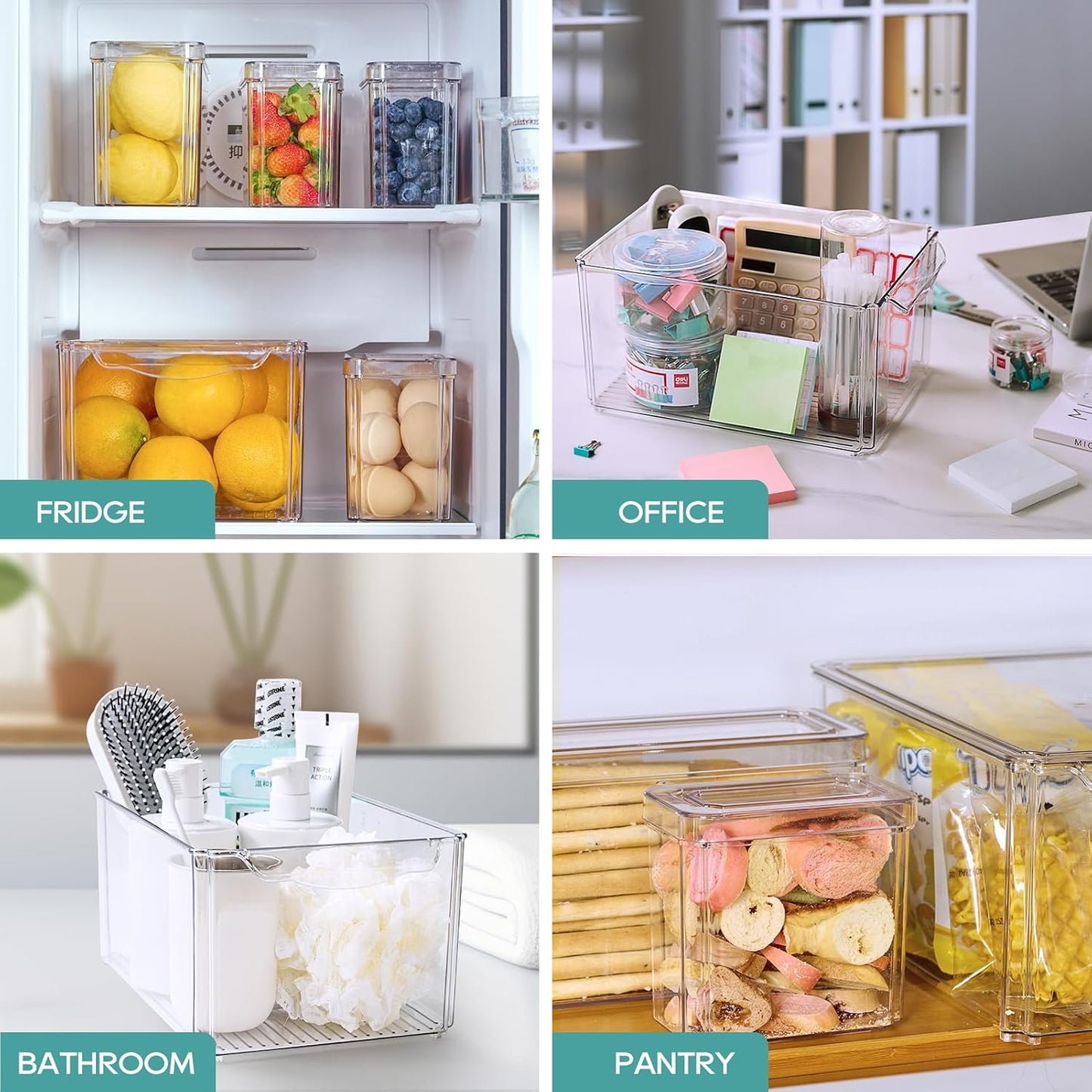 8 Pack Fridge Organizers, Clear Stackable Organizer Bins with Lids