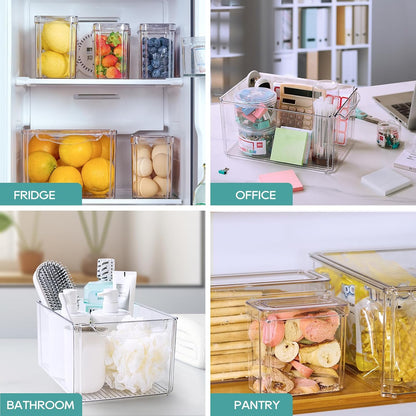 8 Pack Fridge Organizers, Clear Stackable Organizer Bins with Lids