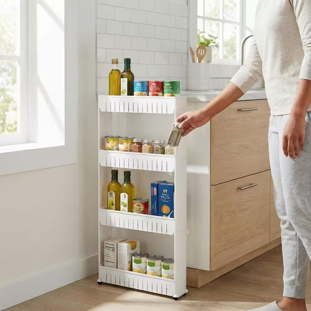 Slim Slide Out White Kitchen Cart