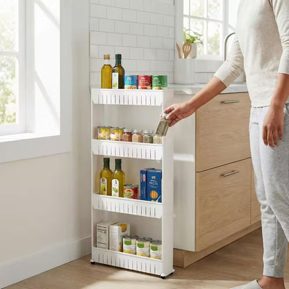 Slim Slide Out White Kitchen Cart