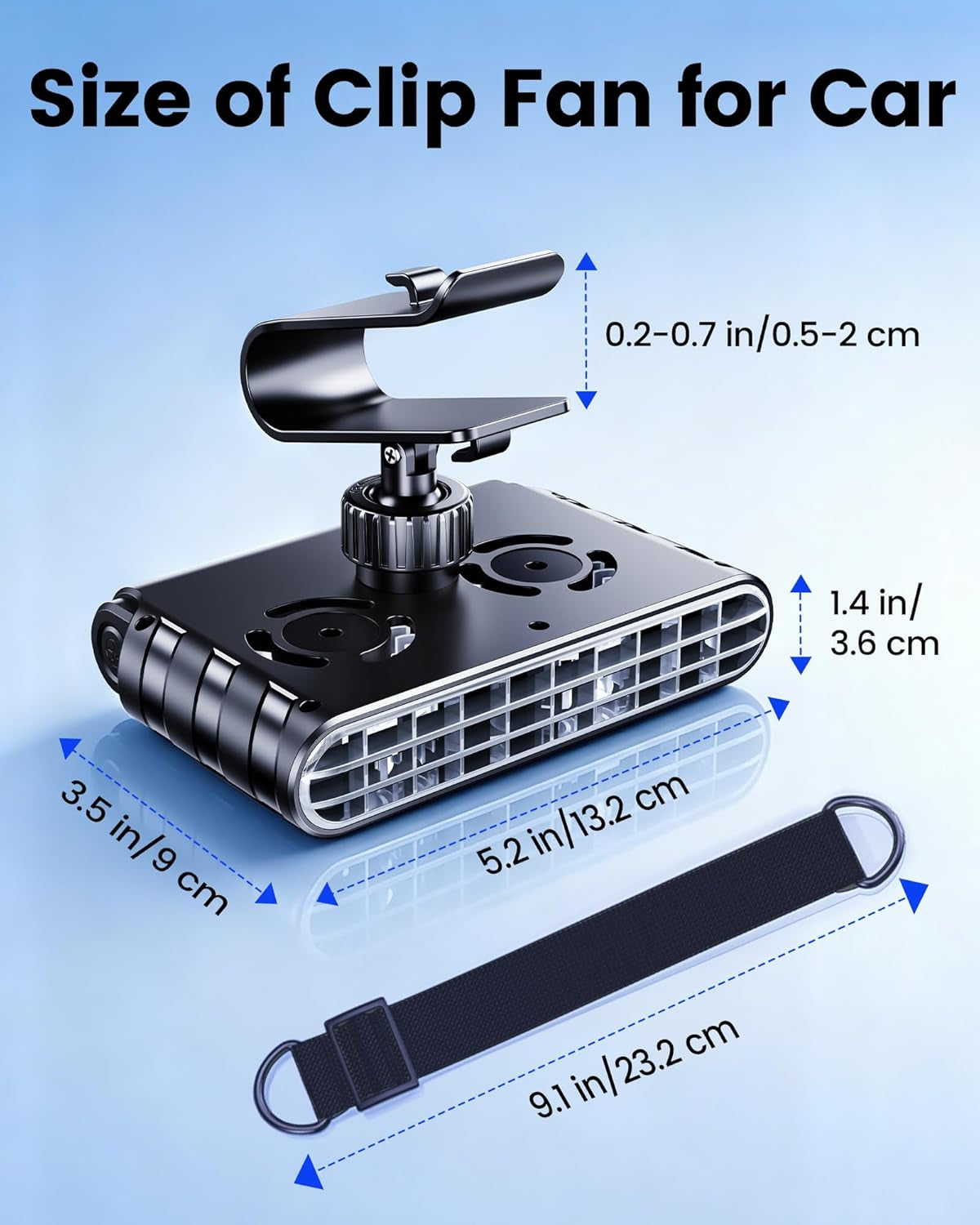Car Clip on Fan for SUV Pickup Truck RV Visors No Blocking (Black)