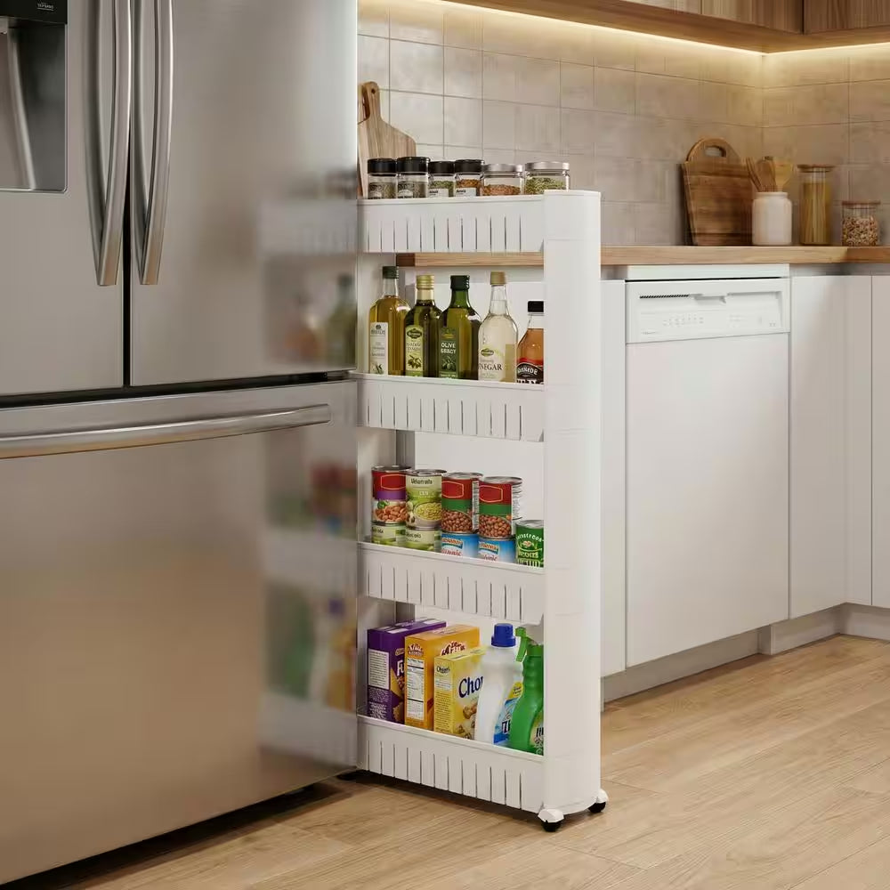 Slim Slide Out White Kitchen Cart