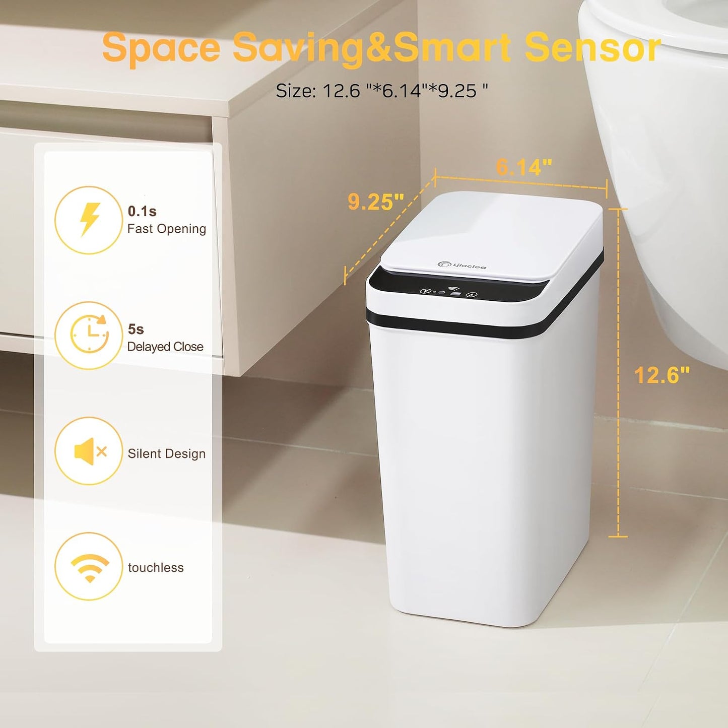 Bathroom Trash Can Automatic Touchless 2.6 Gallon Small Smart Trash Cans with Lid Slim Garbage Can for Kitchen, Toilet, Bedroom, RV, Living Room
