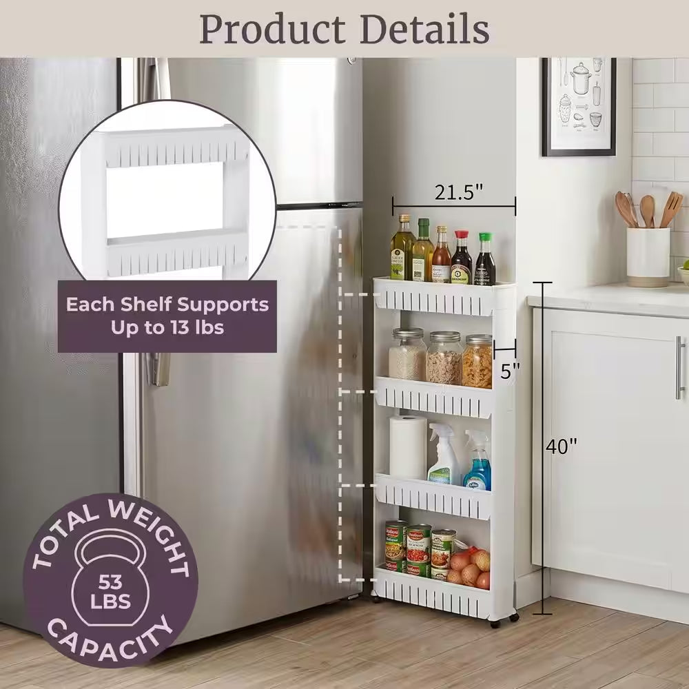 Slim Slide Out White Kitchen Cart