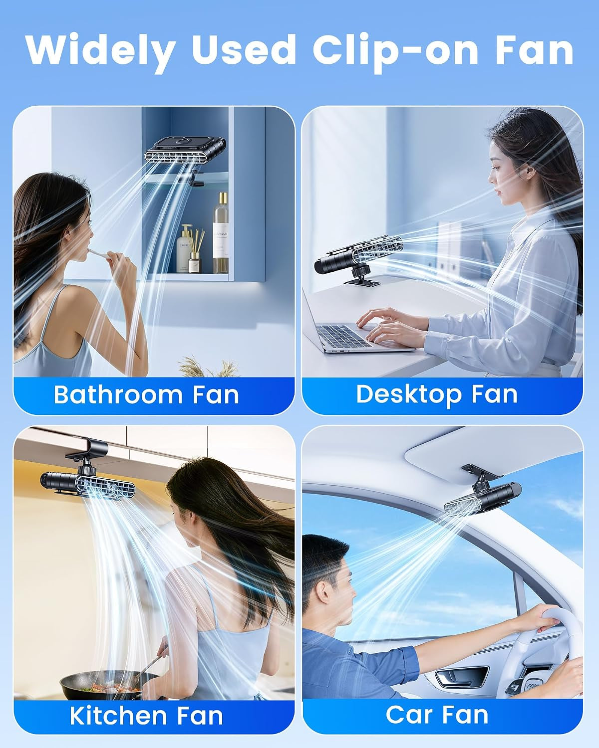 Car Clip on Fan for SUV Pickup Truck RV Visors No Blocking (Black)