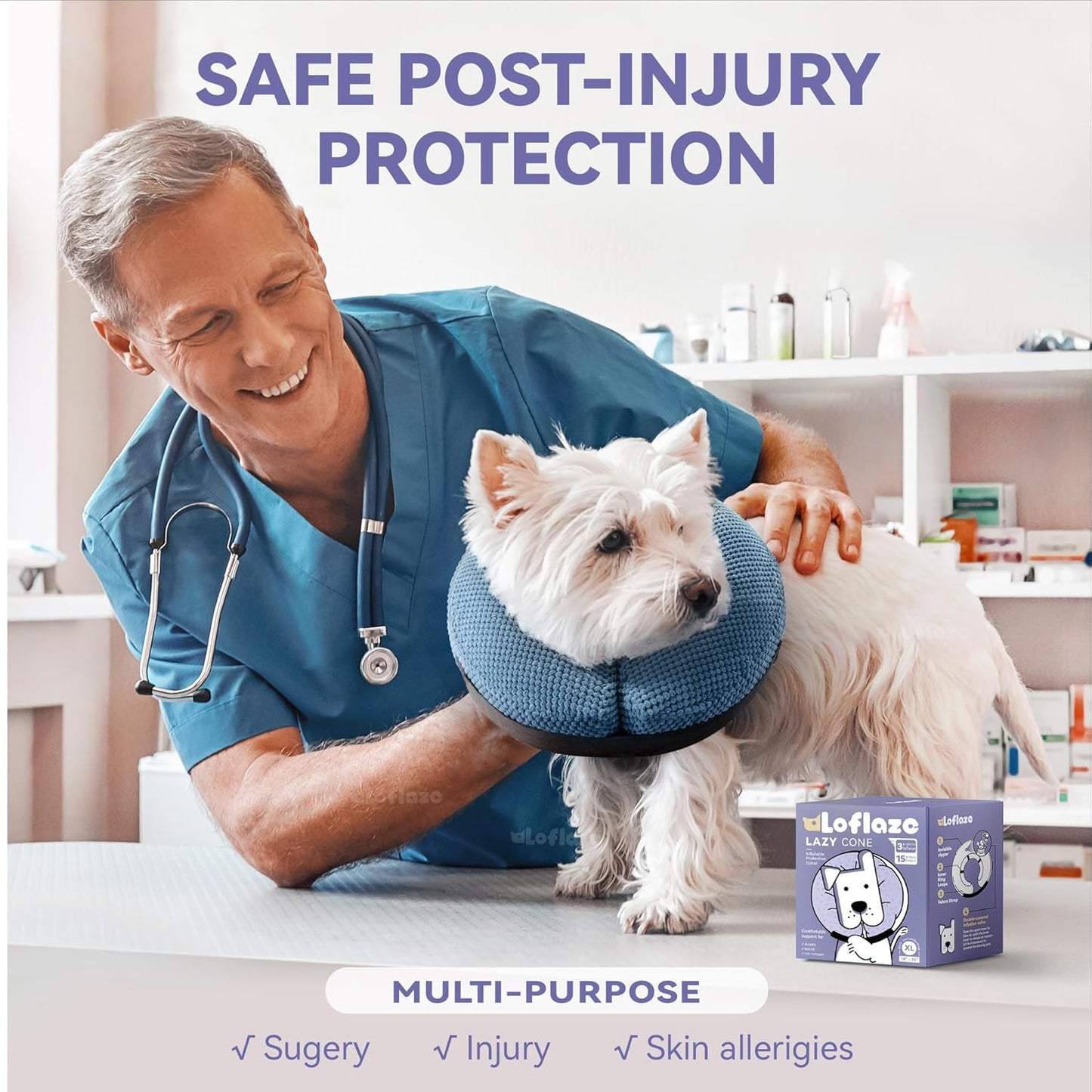 Inflatable Dog Cone Collar - Dog Neck Donut Cone Collar Alternative after Surgery - Soft Cone for Large Medium Small Dogs Cats - Alternative Recovery E Collar (Blue, M+)
