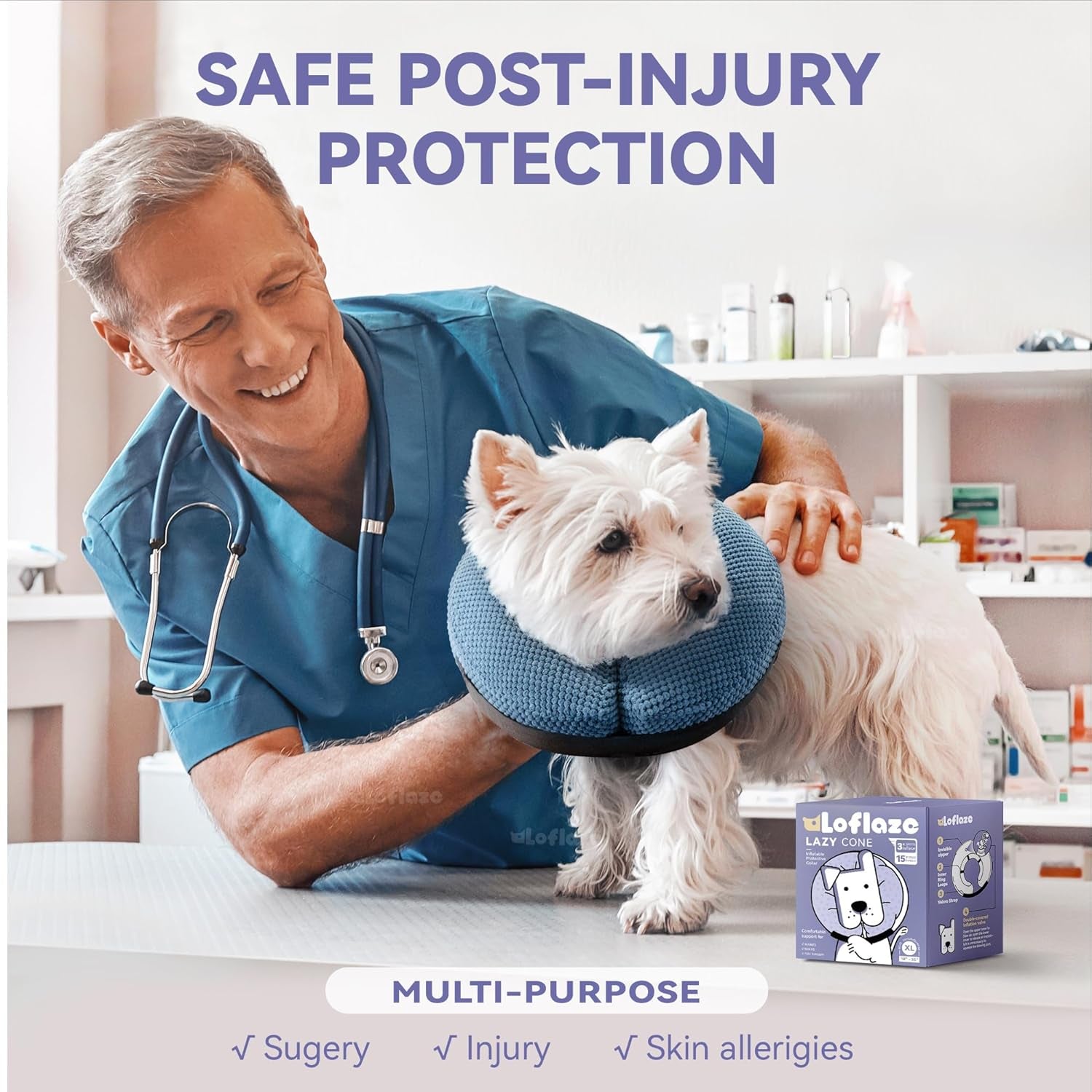 Inflatable Dog Cone Collar - Dog Neck Donut Cone Collar Alternative after Surgery - Soft Cone for Large Medium Small Dogs Cats - Alternative Recovery E Collar (Blue, M+)