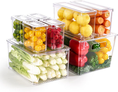 8 Pack Fridge Organizers, Clear Stackable Organizer Bins with Lids