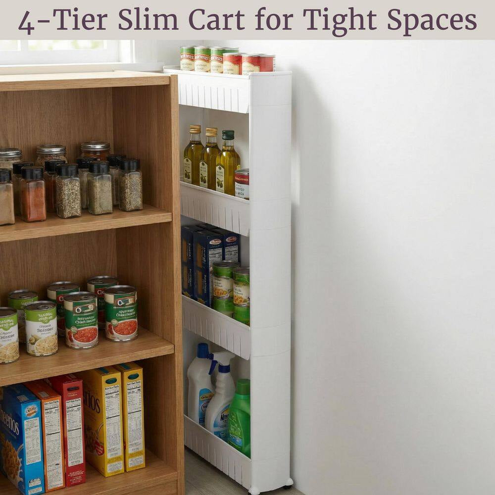 Slim Slide Out White Kitchen Cart