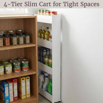 Slim Slide Out White Kitchen Cart