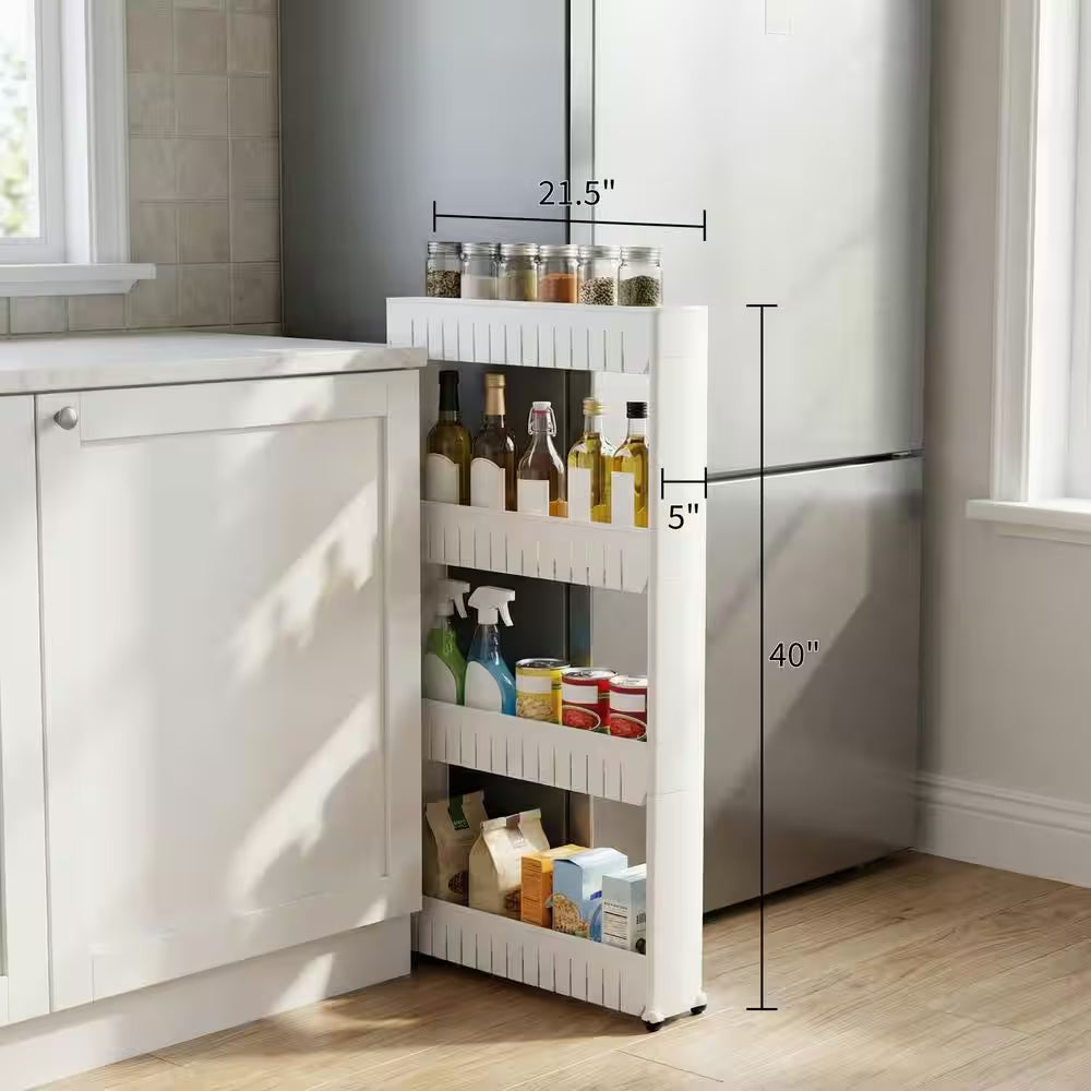 Slim Slide Out White Kitchen Cart