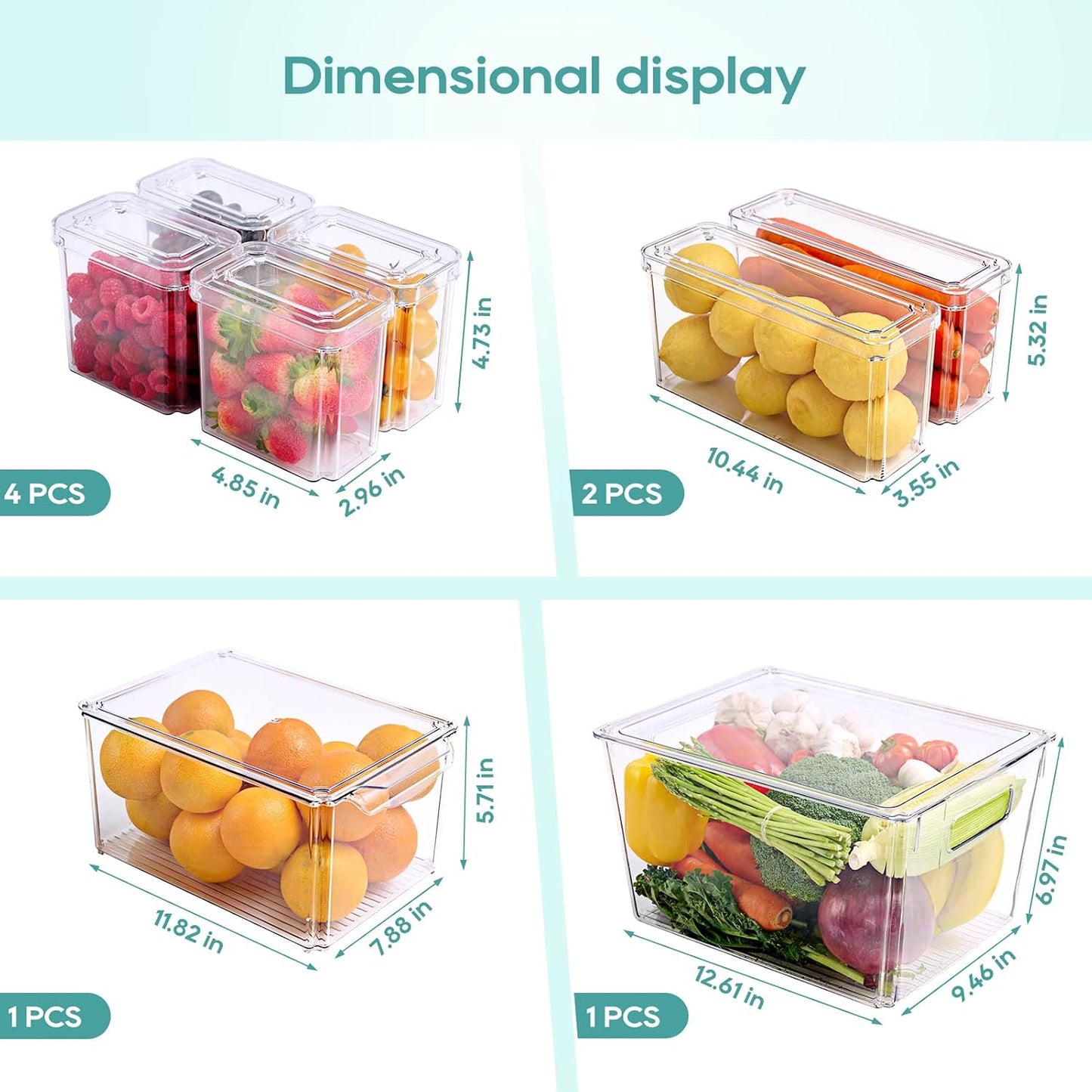 8 Pack Fridge Organizers, Clear Stackable Organizer Bins with Lids
