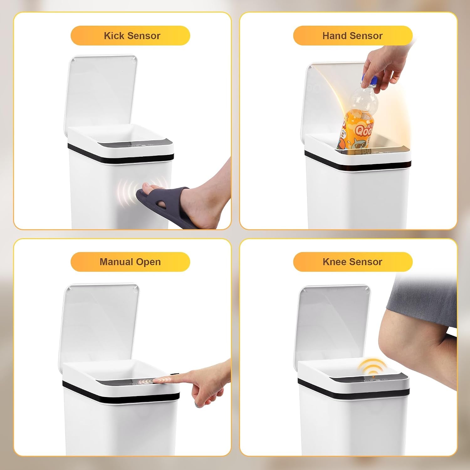 Bathroom Trash Can Automatic Touchless 2.6 Gallon Small Smart Trash Cans with Lid Slim Garbage Can for Kitchen, Toilet, Bedroom, RV, Living Room