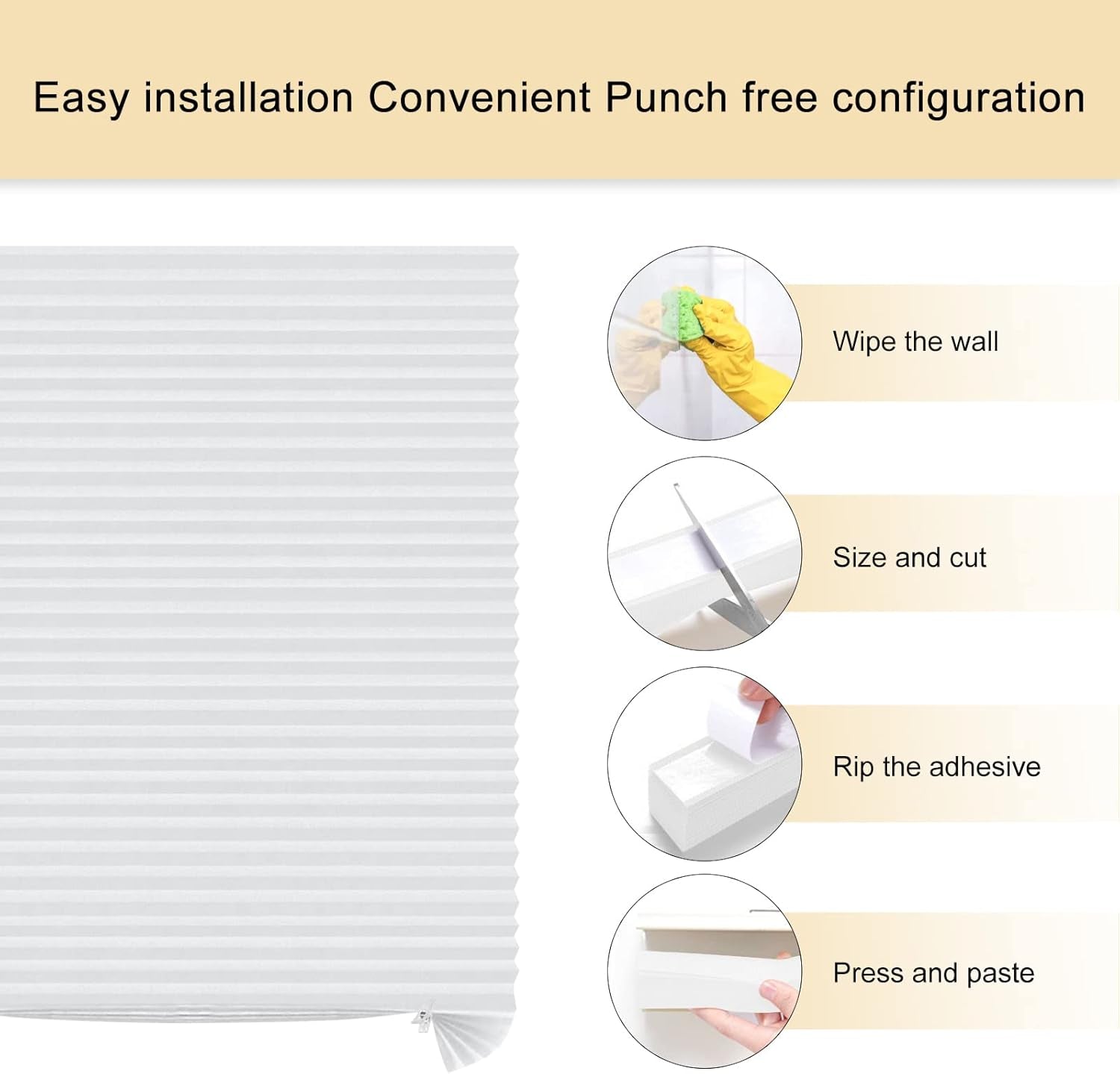 No Drill Stick on Paper Blinds for Windows (White, 35" W X 59" H)