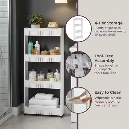 Slim Slide Out White Kitchen Cart